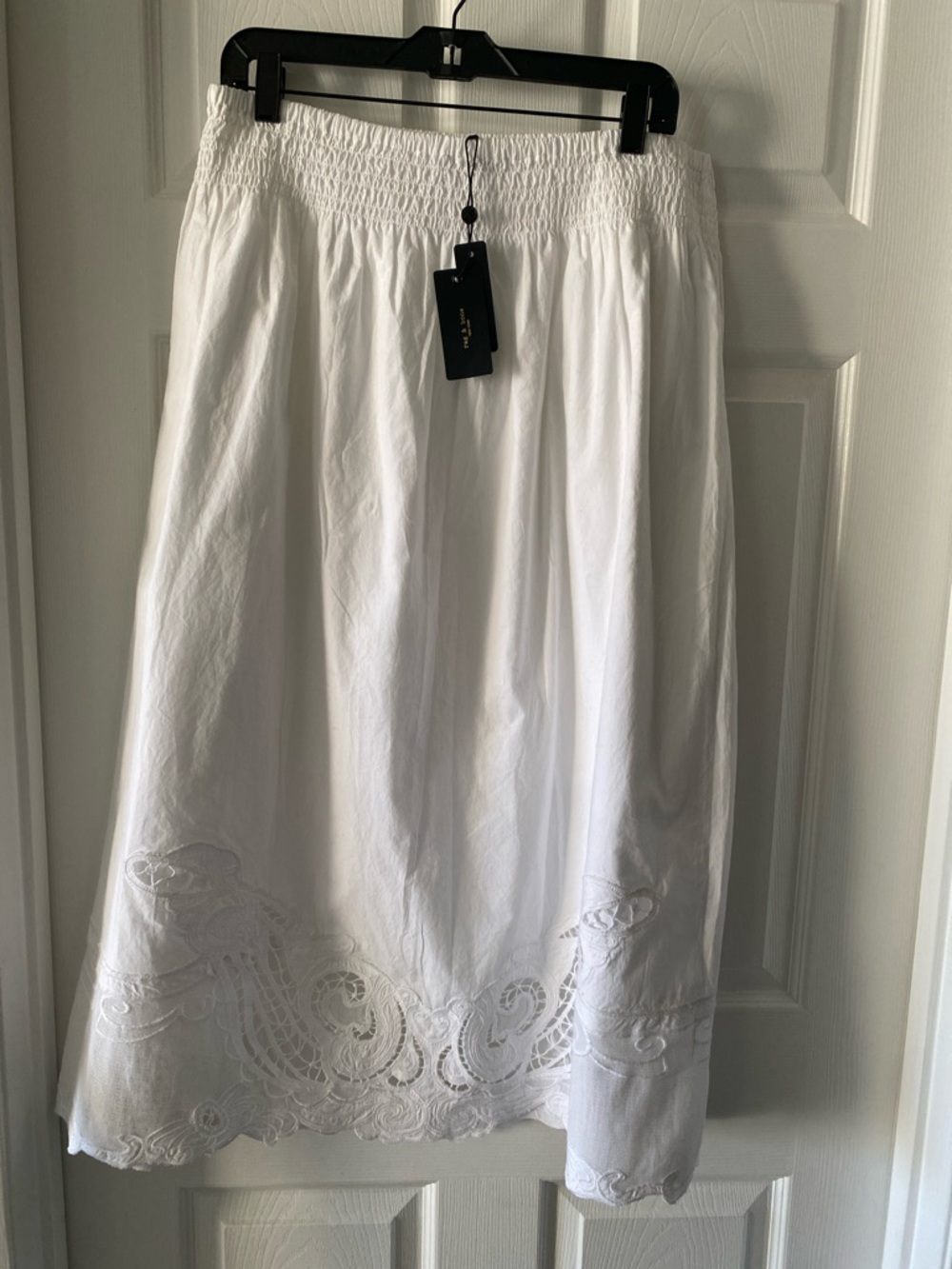 rag & bone White Embroidered Midi Skirt